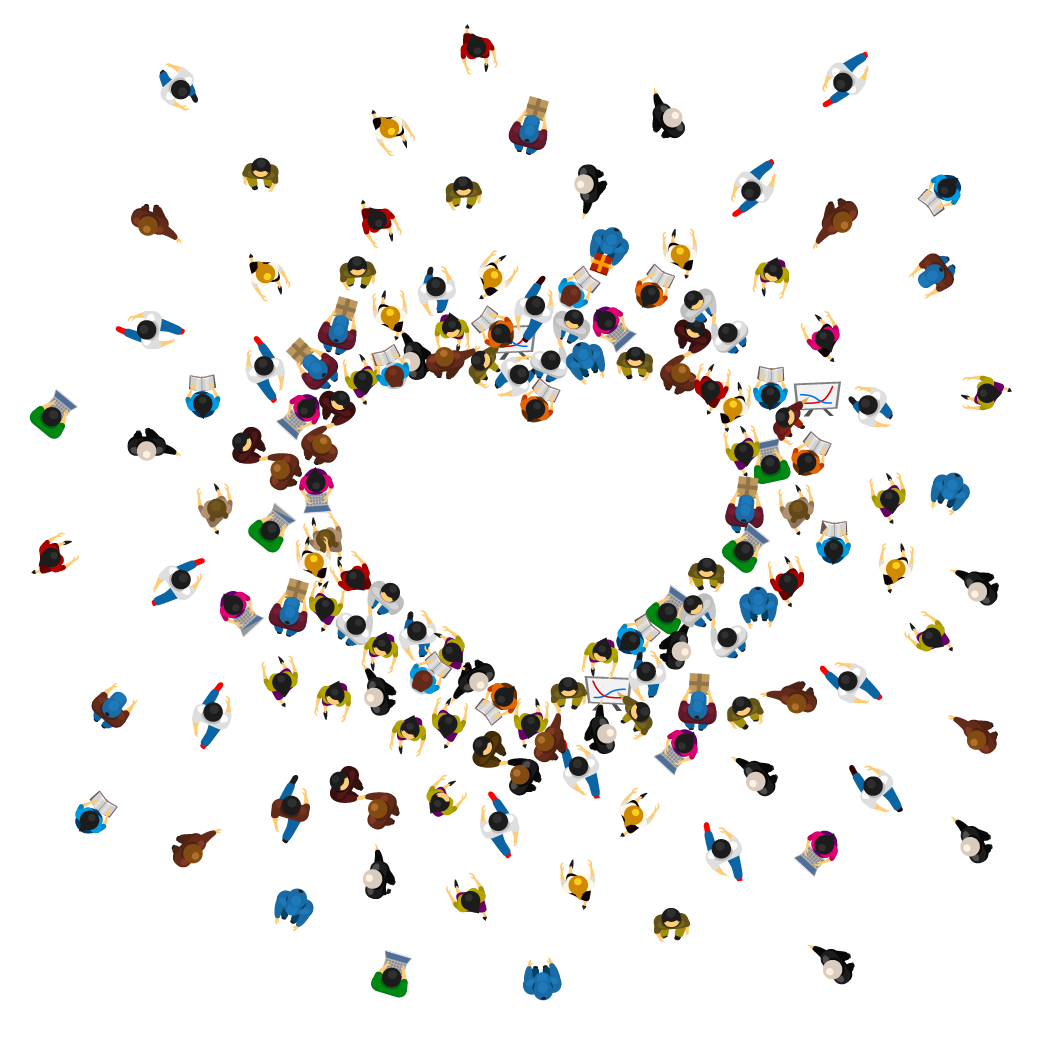 Infography of people in a heart shape