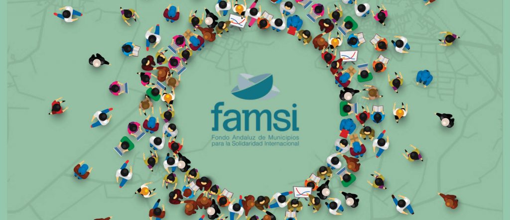 image of an infographic of people forming a circle with the famsi logo in the middle and a green background