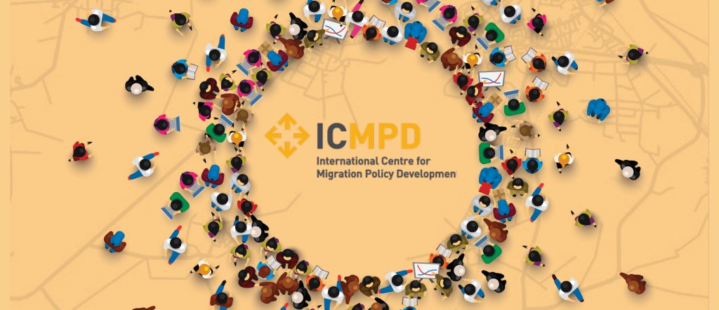 infographic of people making a circle with the ICMPD logo in the center